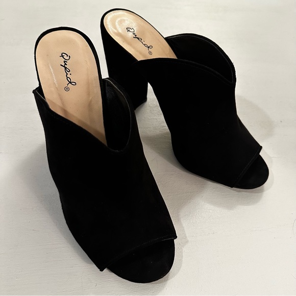 Qupid Open Toe Mules Velvet Black Size 9 - Picture 4 of 12